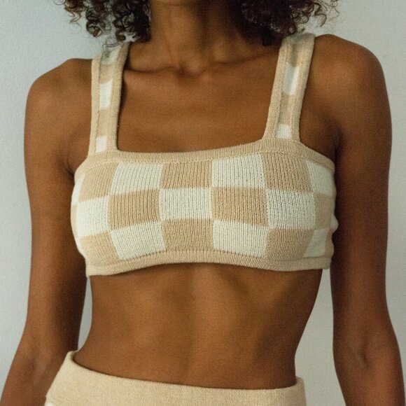 NWT Belle the Label Checkered Tank Top in Beige/Tan Size XS - Picture 1 of 5